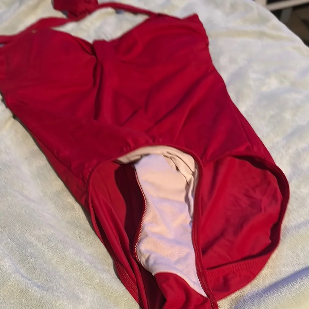 Lauren Ralph Lauren Red Sweetheart One Piece Halter Swimsuit